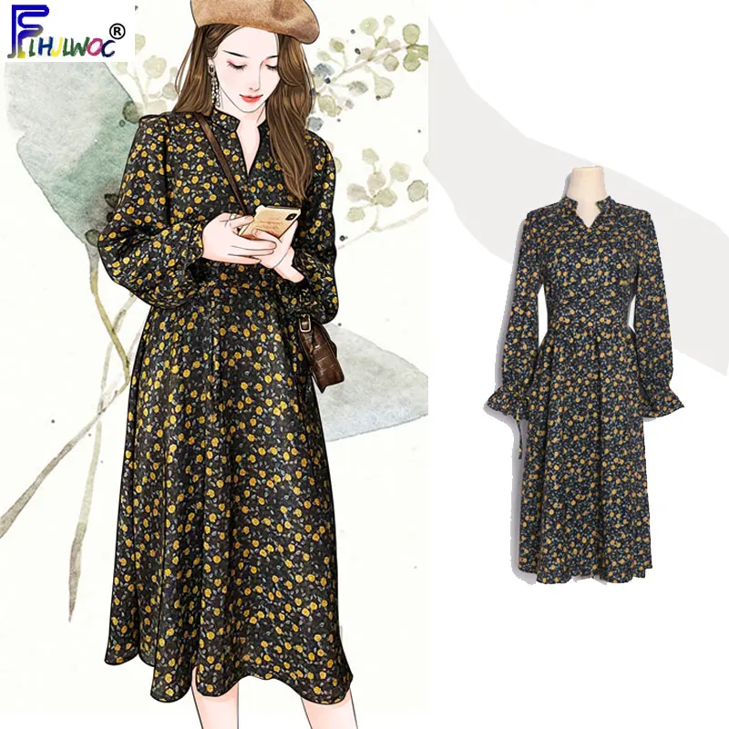 Женские винтажные платья с цветочным принтом лидер продаж Корейский Японский