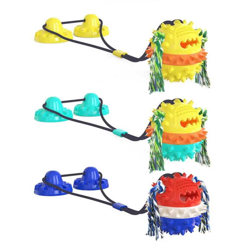 

Funny Pet Dog's Powerful Sucker Molar Teeth Bite Resistant Ball Toy Double Sucker + Single Ball for Pet Dog Home Toys