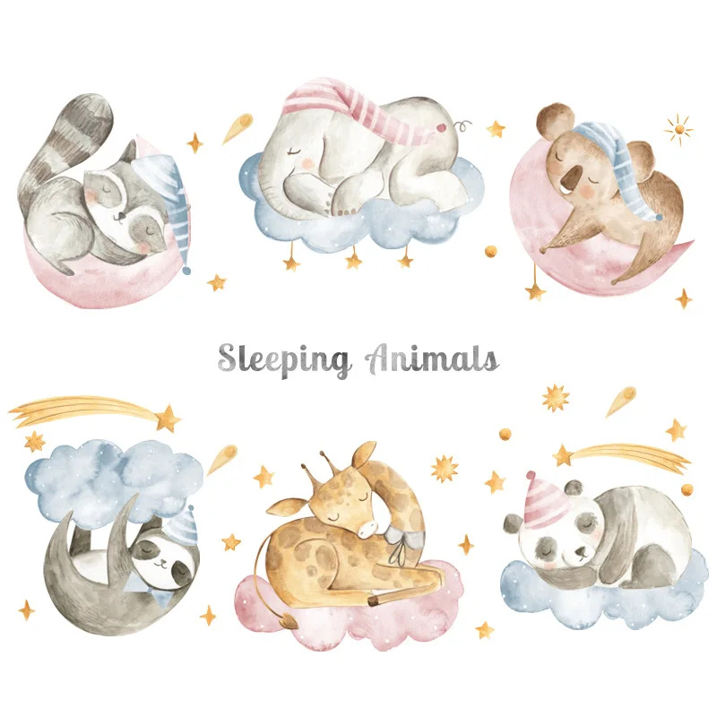 

Cartoon Wall Stickers Children's Room Cute Animals Bedroom Room Decoration Aesthetic Self Adhesive Murals
