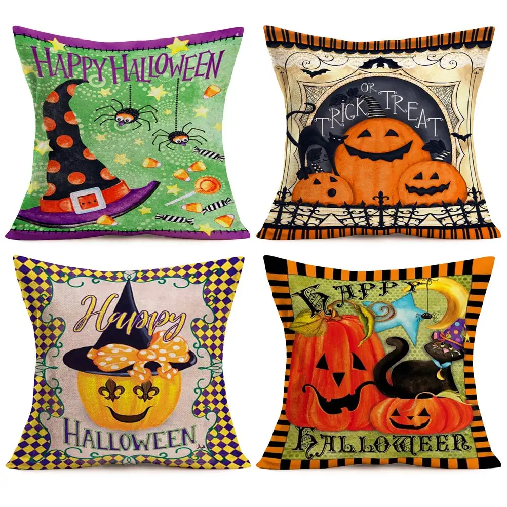 

Льняная наволочка с принтом тыквы на Хэллоуин, наволочка для дивана в гостиную, украшение для дома, осенняя наволочка 40x40