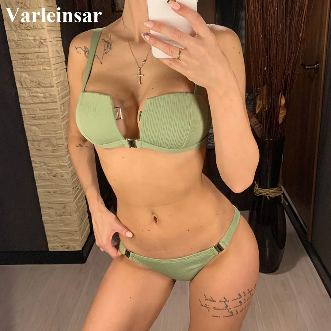Ребристое Бразильское бикини пуш-ап купальный костюм женский сексуальный