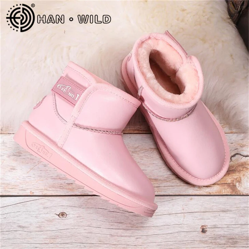 

Kids Waterproof Snow Boots Genuine Leather Winter Children Boots Thick Fur Warm Shoes Child Sneakers Boys Girls Boots