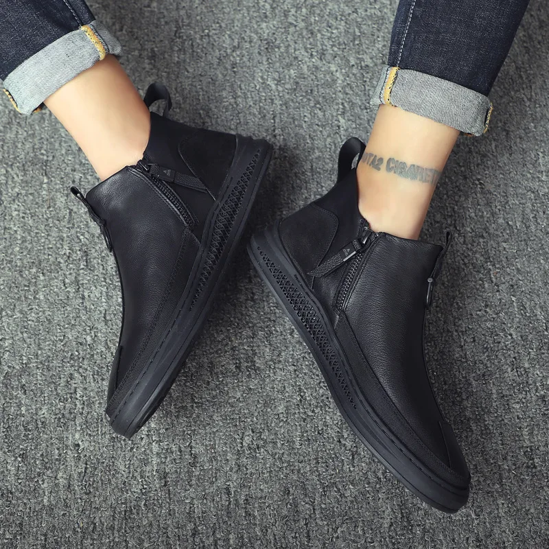 ZYYZYM/мужская повседневная обувь Кожаные черные мужские туфли на плоской подошве