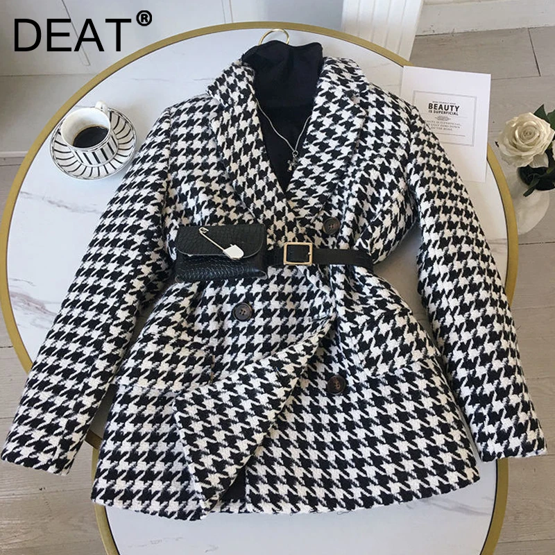 

DEAT 2021 New Autumn And Winter Fashion Casual Long Sleeve Thickened Belt Medium And Long Wool Blazer Coat Women's SL683