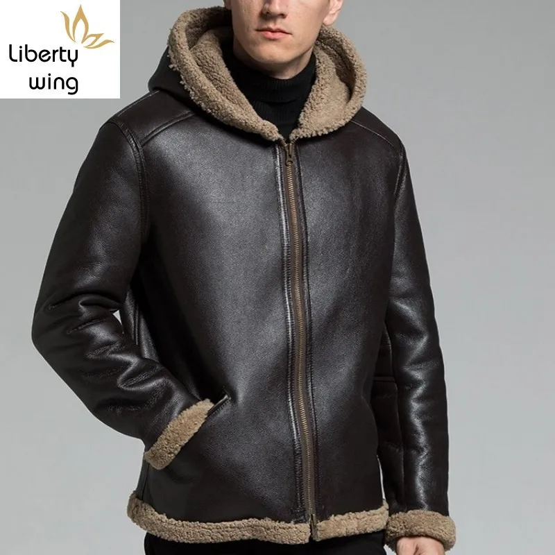 Оригинальная куртка с капюшоном из овчины Мужская Роскошная зимняя