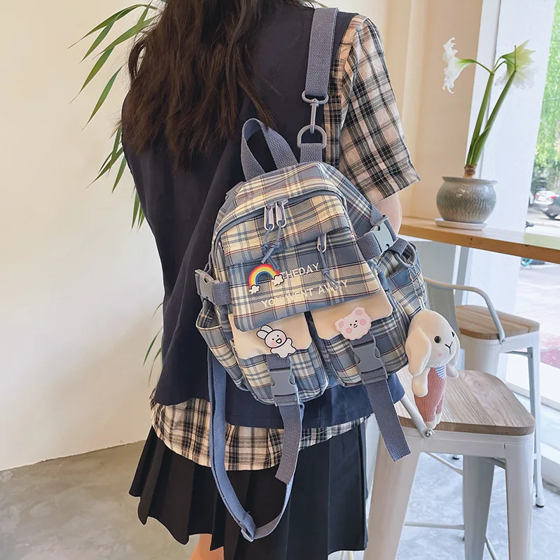 

Korean Style Checked Canvas Women's Backpack Casual Shoulder Crossbody Bags for Women School Backpack Girl Book Bags Rucksack
