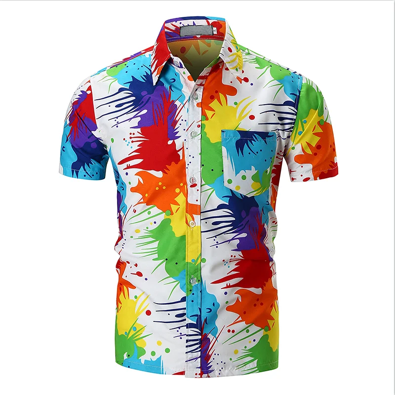 

Summer new style casual fashion men's shirt irregular color print beach short sleeve shirt men's short sleeve shirt