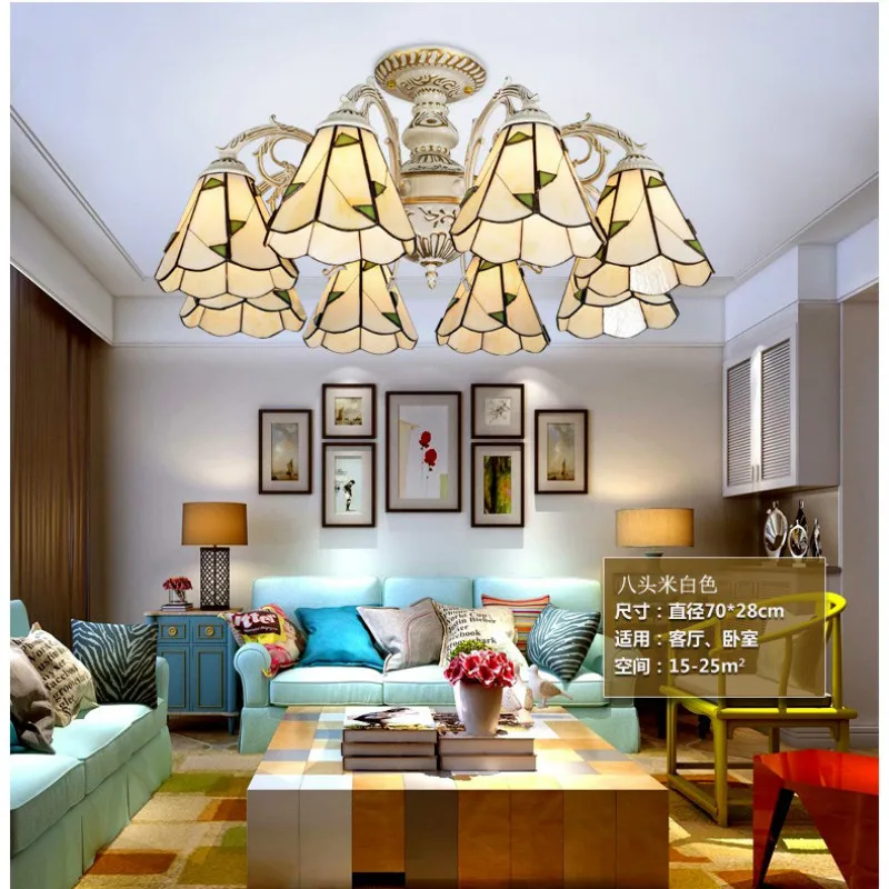 

Mediterranean style chandelier living room dining room with light source chandelier study blue creative pastoral style lamp WF