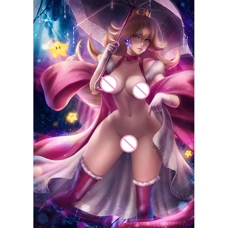

Print Canvas Video Games Mario Winter Peach Nude Sexy Girl Art Poster with Frame 40x60 50x70 60x90 Custom Bedroom Hang Picture