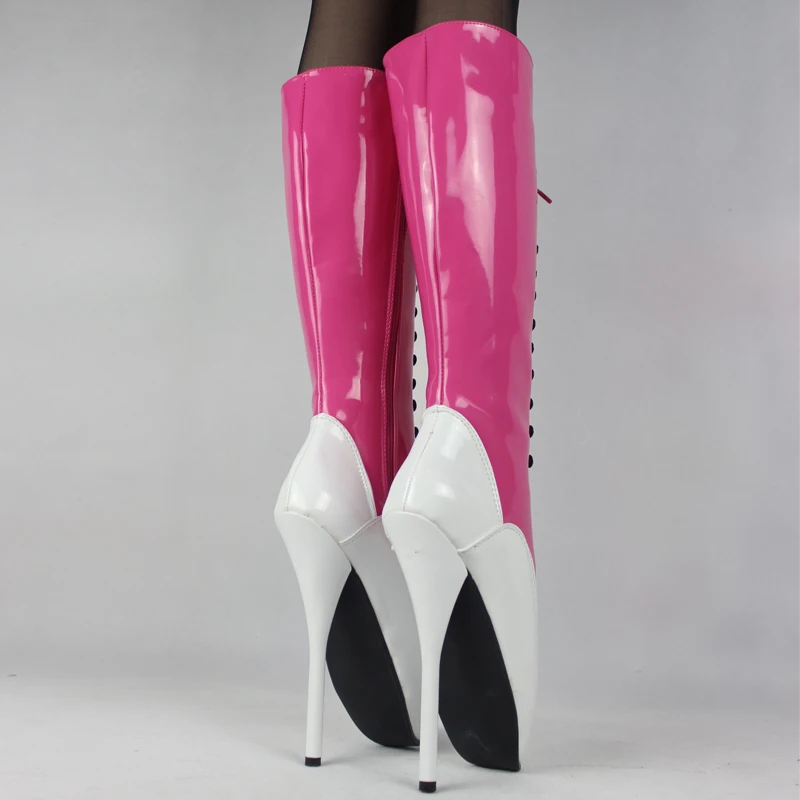 Online Custom Made 18CM Sepatu Hak Tinggi Renda Lutut Balet Fetish Sepatu Peach Dan Putih Lebih Banyak Warna