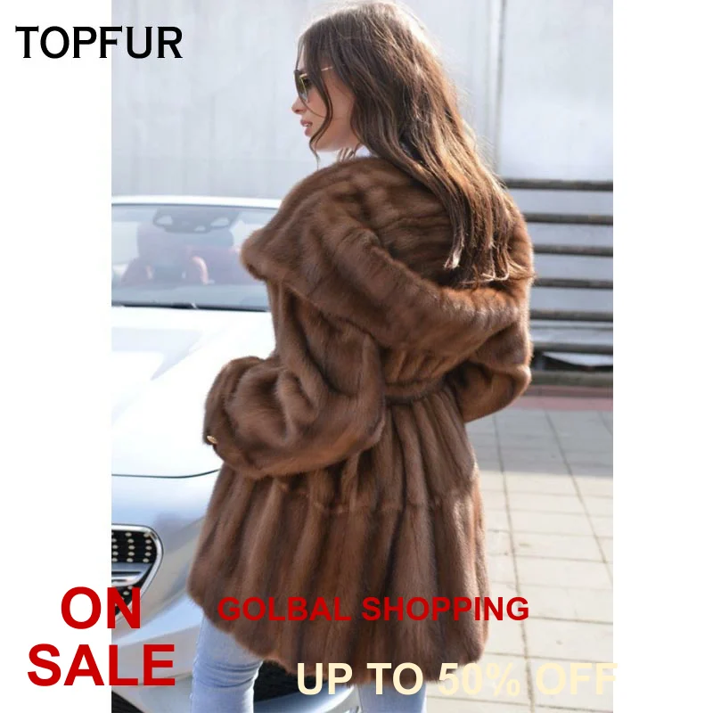 Новинка 2019 женская шуба из натурального меха норки с большим капюшоном в
