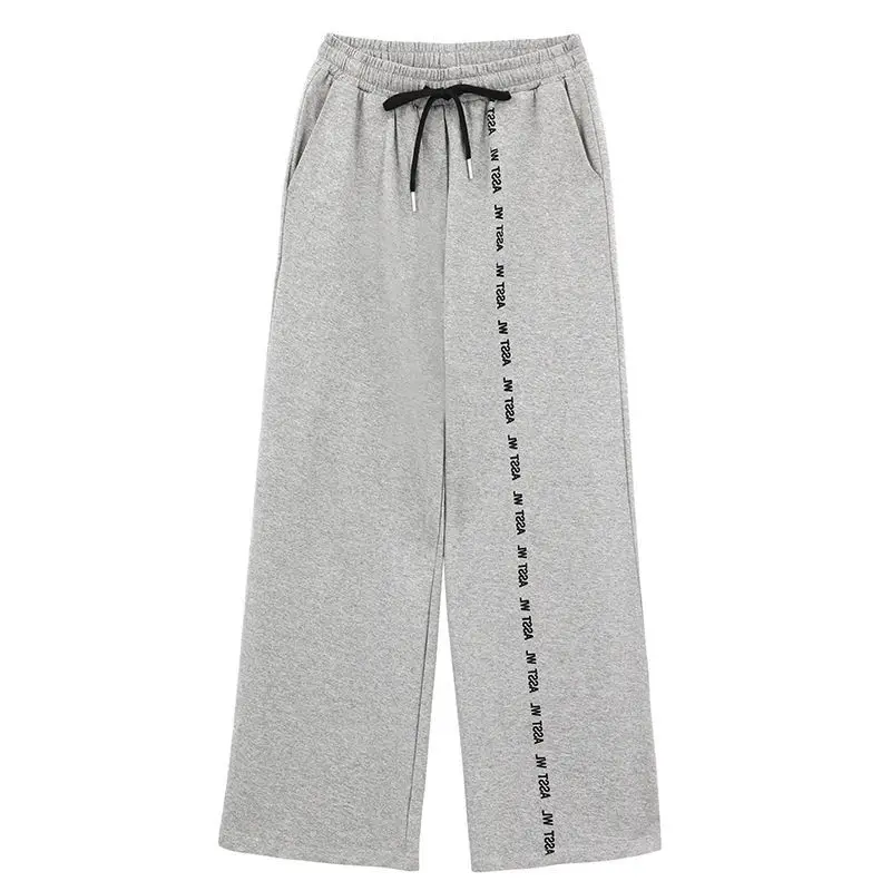 

Grey sports pants women's spring and summer 2021 new high waist thin versatile loose straight leg wide leg pants