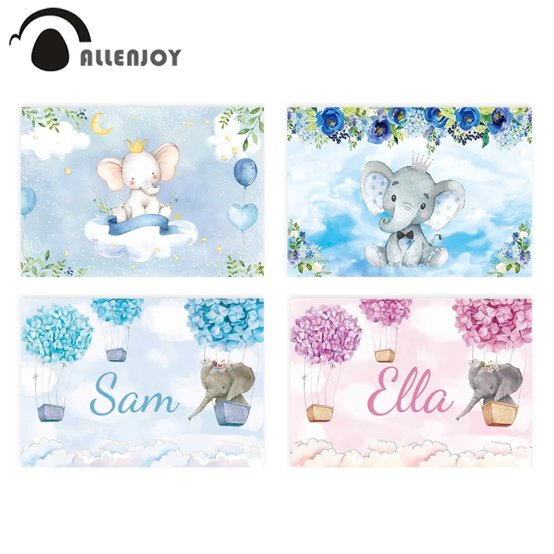Allenjoy слон фона детских празднований дня рождения голубое небо цветок шар фон для