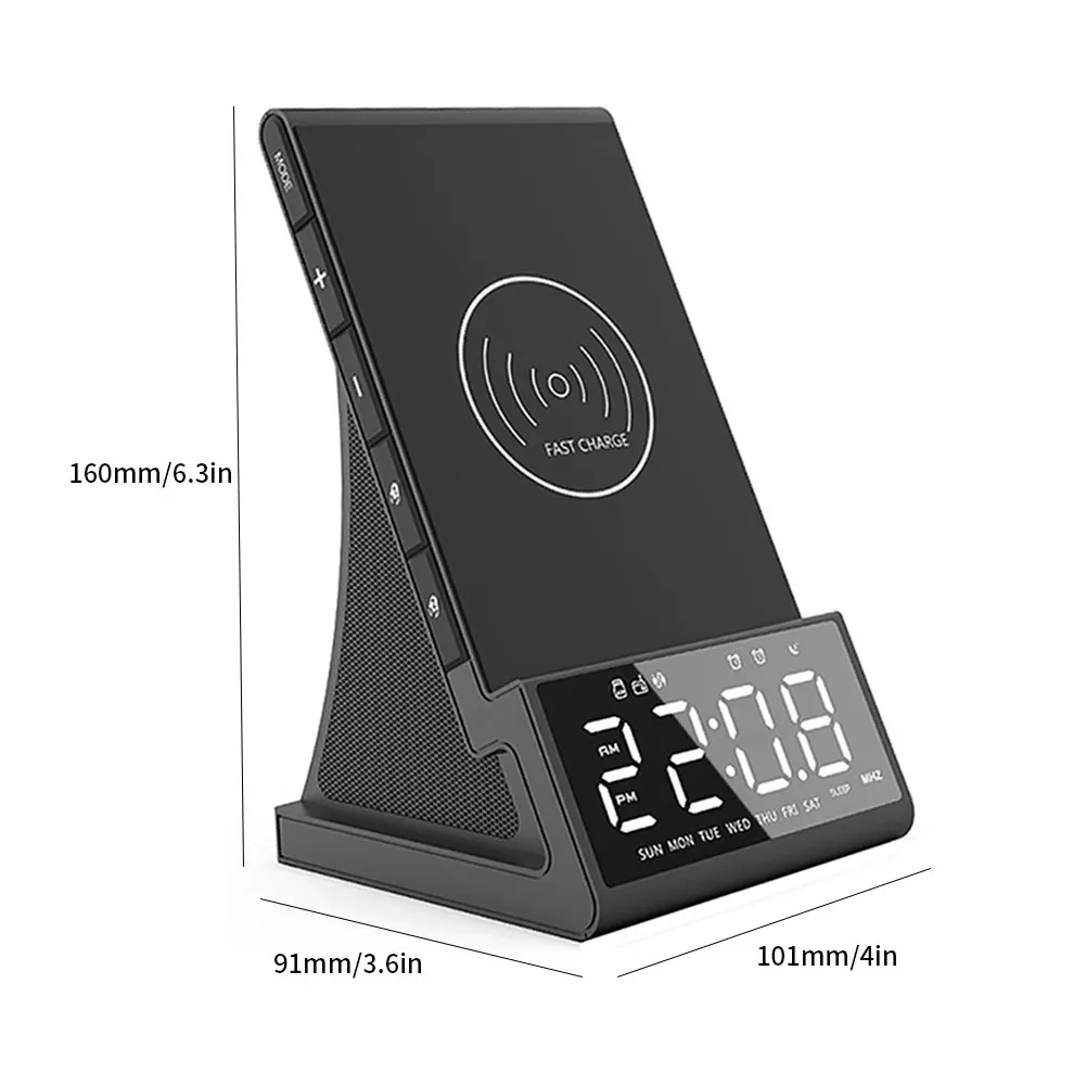 

Good Quality Bluetooth Speaker Wireless Charging Alarm Clock LED Alarm Clock With Phone Charging Dock Stand USB Fast Charger