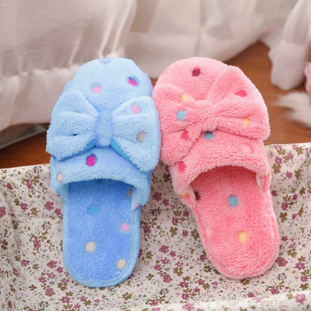 

Fashion Womens New Bow Cotton Slippers Ladies Cute Winter Warm Indoor Non-Slip Home Shoes High Quality Material Comfortable
