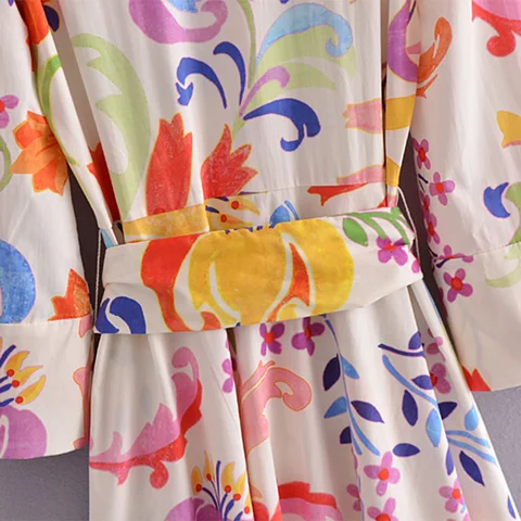 Модное платье-миди с цветочным принтом и поясом, Женская офисная одежда с длинным рукавом, платья-рубашки, женские платья с отложным воротником