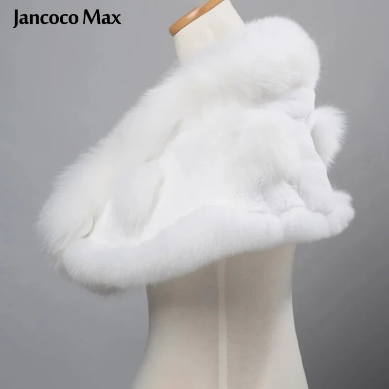 

Jancoco Max S1031 New Fashion Women Real Fox Fur And Rex Rabbit Fur Poncho Fashion Married Bride Shawl