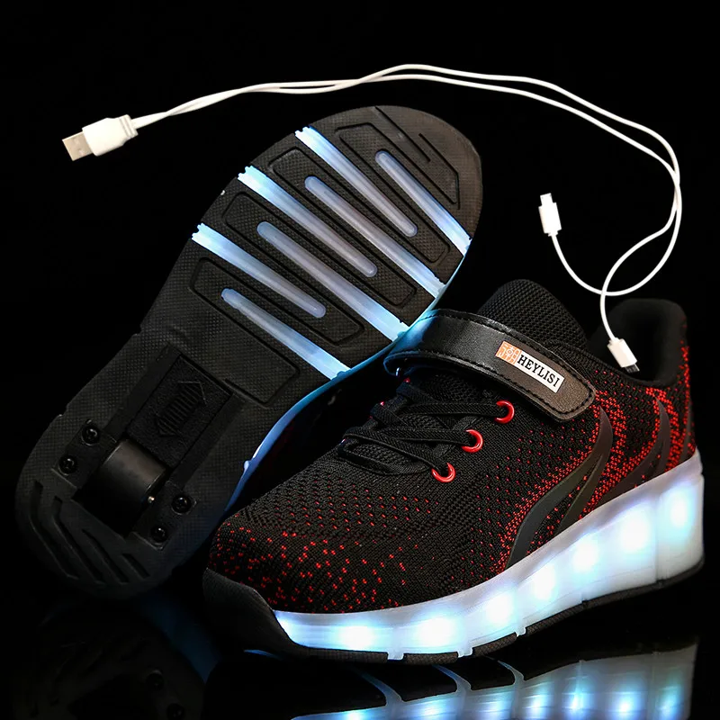 

Children One Two Wheels Luminous Glowing Sneakers Red Pink Led Light Roller Skate Shoes Kids Led Shoes Boys Girls USB Charging