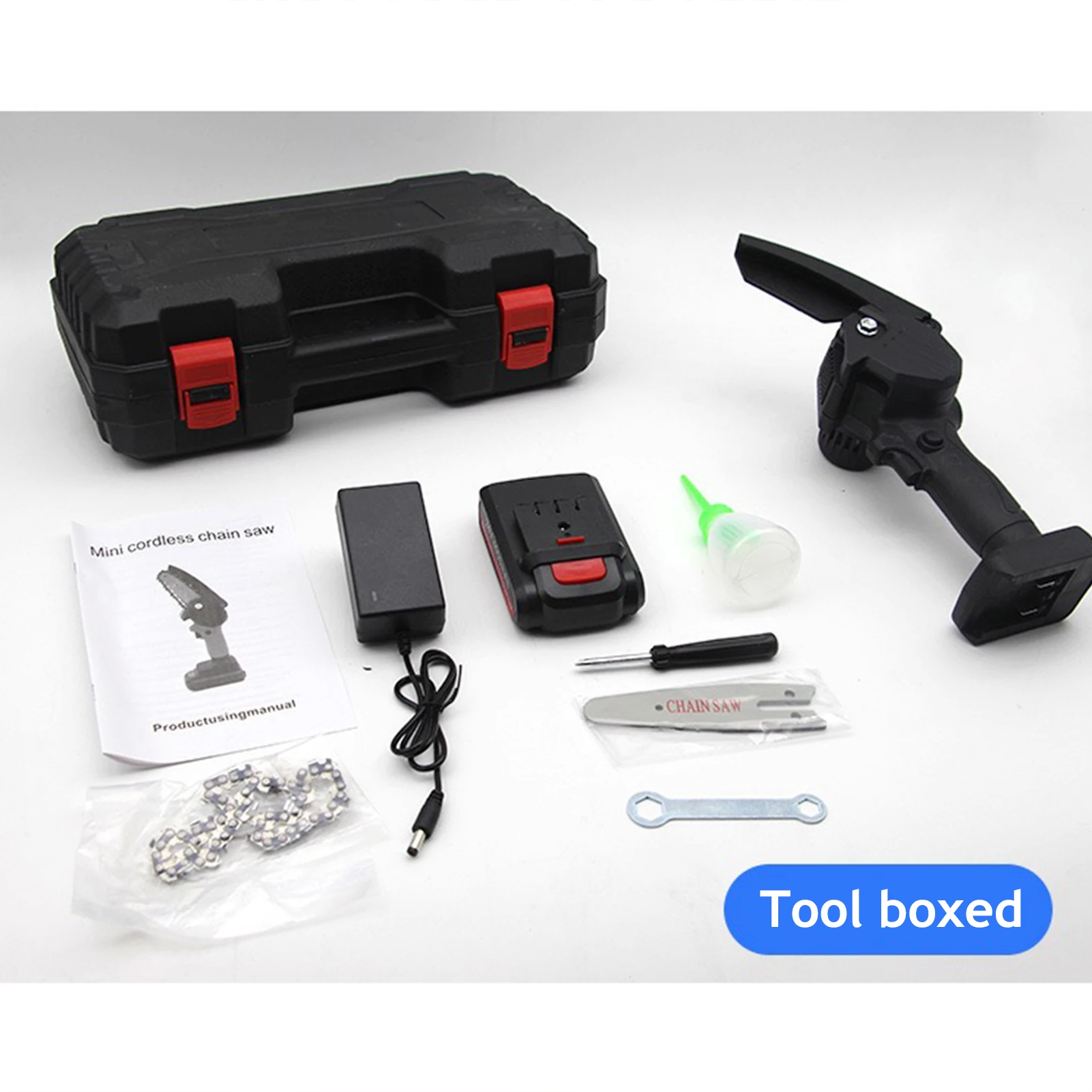 

550W 21V Mini Chainsaw Cordless Motor Drive Lithium Battery Rechargeable Handheld Electric Saw For Garden Tree Pruning + Cutting