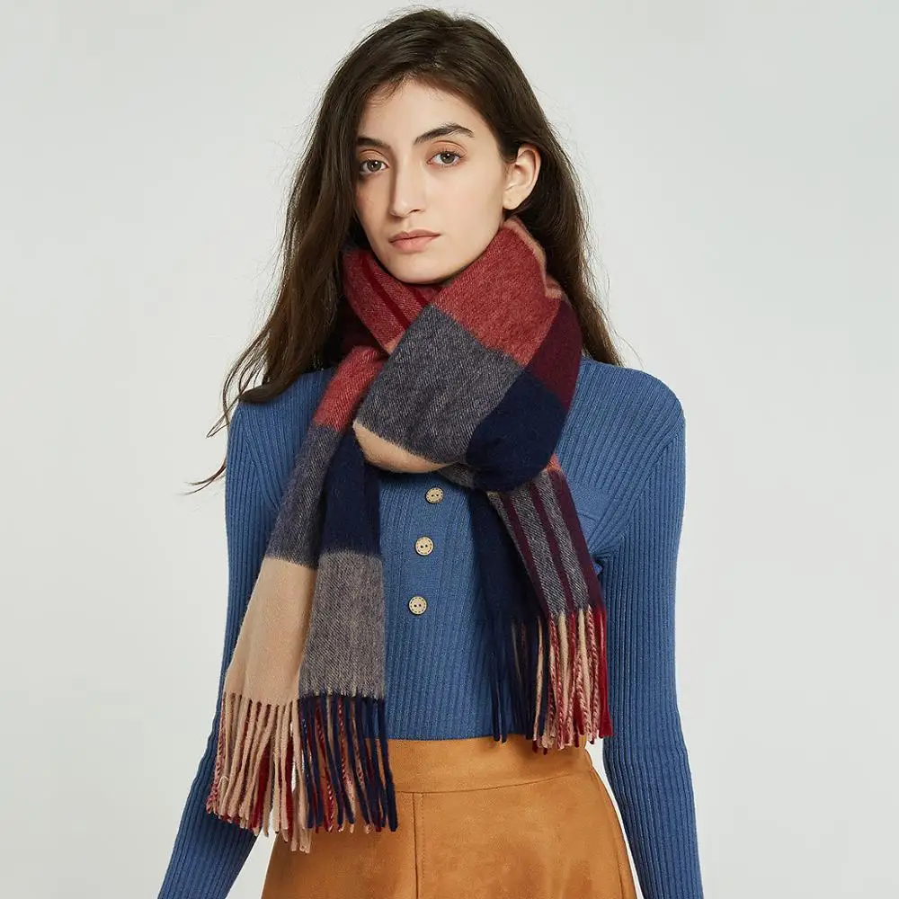 Классический шарф в клетку из овечьей шерсти Wixra тёплый платок кашемировый