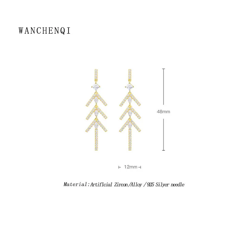 

Long temperament Sen trend simple and simple new zircon earrings