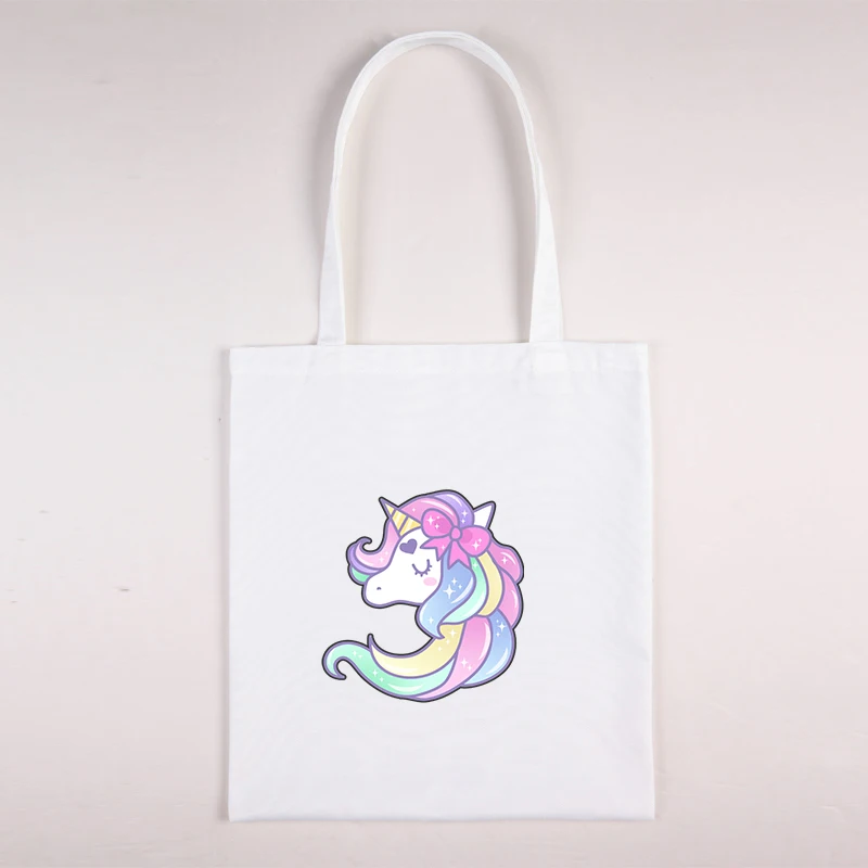 

Rainbow Unicorn Printed Canvas Bag Ladies Casual Fashion Shopping Bag Reusable Student Large-capacity School Bag Customization