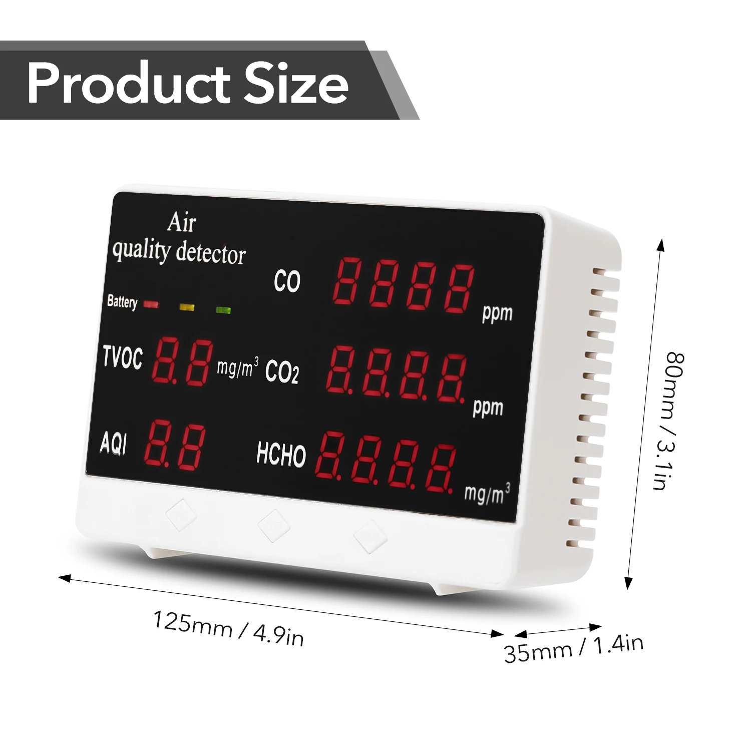 

Digital CO/HCHO/TVOC Tester CO2 Meter Air Quality Monitor Detector Gas Analyzer 24hours real-time monitoring LED digital display