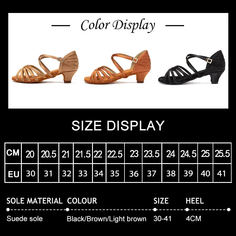 SWDZM Latin Dance Shoes Children Women Ballroom Dancing Shoes Girls Kids Salsa Jazz Party Dance Shoes For Ladies Heeled 4cm