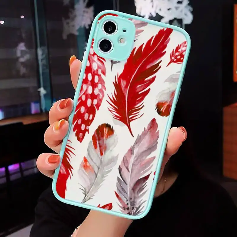 

Fashion Feather Phone Case Matte Transparent For iPhone 12 Mini 11 Pro XR XS Max 7 8 Plus
