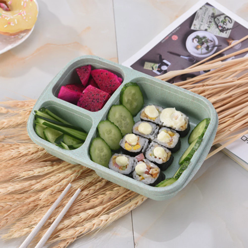 Портативный 3 сетки пшеничной соломы легкий Bento Коробки для обедов Еда контейнер