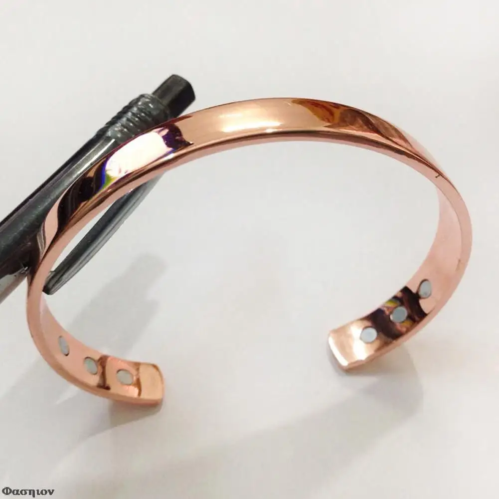 Браслет медицинский из чистой меди открытый золотистый простой Магнитный