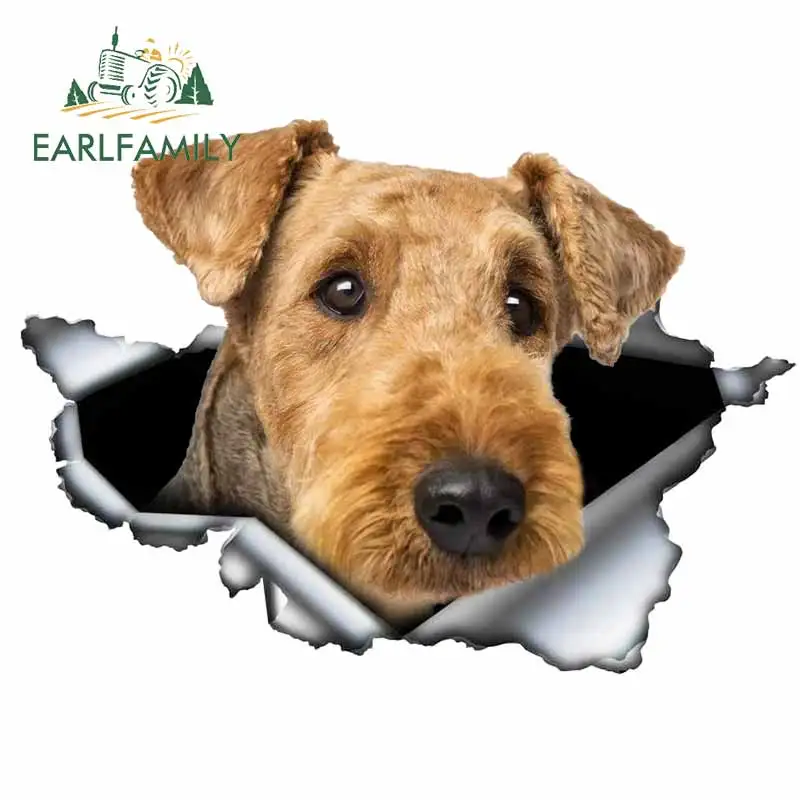 

EARLFAMILY Car Sticker Airedale Terrier 3D Original Torn Metal Design Vinyl Custom Brand Decal Funny Pet Dog Creative Stickers