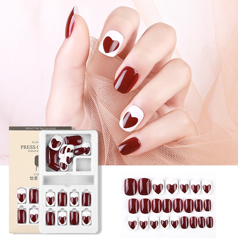 24Pcs False Nails With Designed Artificial Nail Tips Set for Decorated Short Nail Art Press On Fake Nails Extension Tips