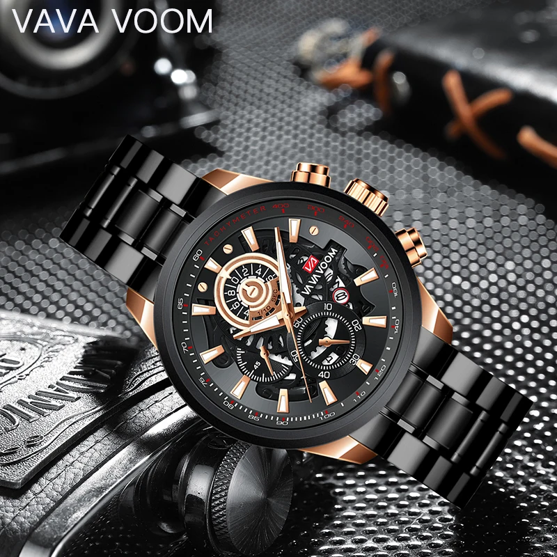 

Часы наручные VAVA VOOM Мужские кварцевые, модные брендовые Роскошные водонепроницаемые спортивные в стиле милитари, с браслетом из нержавеющей стали