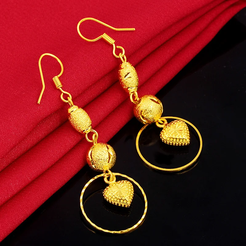 

Heart Round Circle Earrings 18K Yellow Gold Plated Womens Dangle Earrings