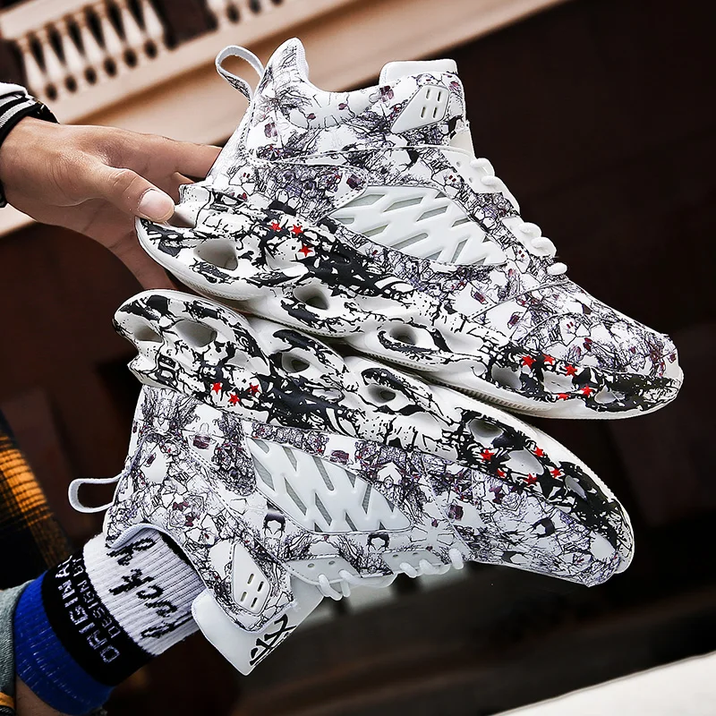YRZL Sneakers Men Breathable Running Sports Shoes Thick Sole Heighten Street Fashion Athletic Size 46 White |