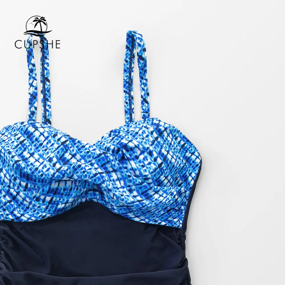 Купальник CUPSHE черный с синим эффектом завязывания краски соблазнительный