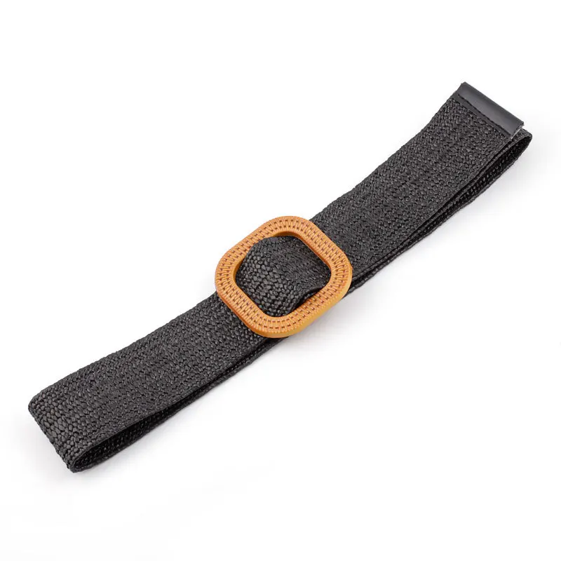 

New PP grass woven belt women belt female round buckle fashion casual decoration wild pants elastic belt