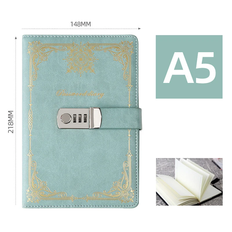 Блокнот А5 из искусственной кожи с замком винтажная Запираемая книжка кодом