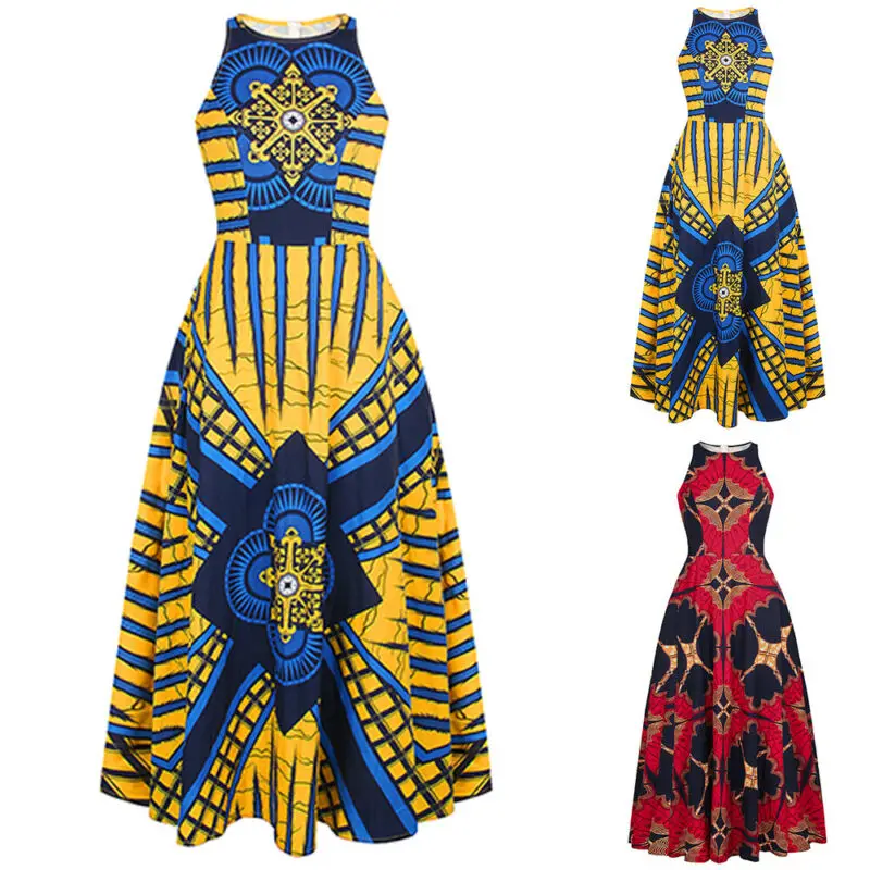 

Women's Sleeveless Dress Summer Round Neck Cotton Corset Skirt Geometric Printing Fashion Party Dresses