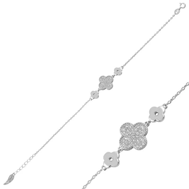 

Silverlina Silver Zircon Stone Four Leaf Clover Bracelet