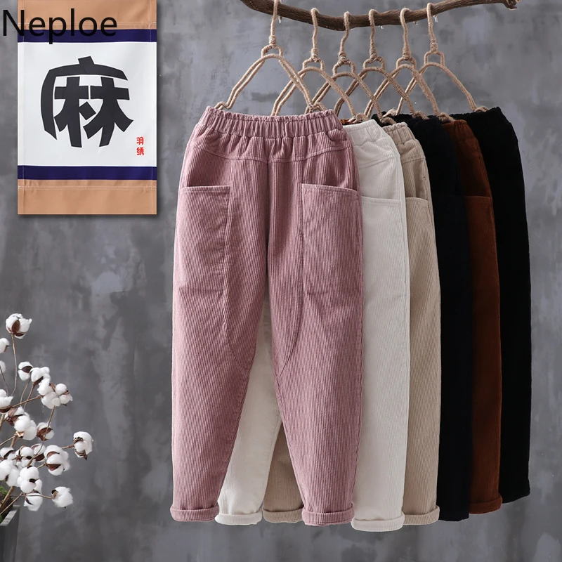 Neploe/осенне зимние женские вельветовые брюки Pantalon Mujer штаны шаровары с эластичной