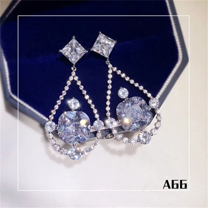 Женские серьги капельки из серебра 925 пробы свадебные с фианитом длинные