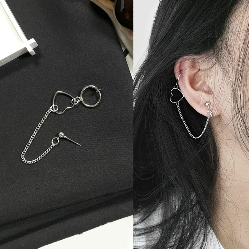 

Circle Heart Eardrop Hip Hop Ear Clip Punk Ear Ring Charm Fashion Jewelry Women Long Chain Earrings No Ear Hole Lady Earrings
