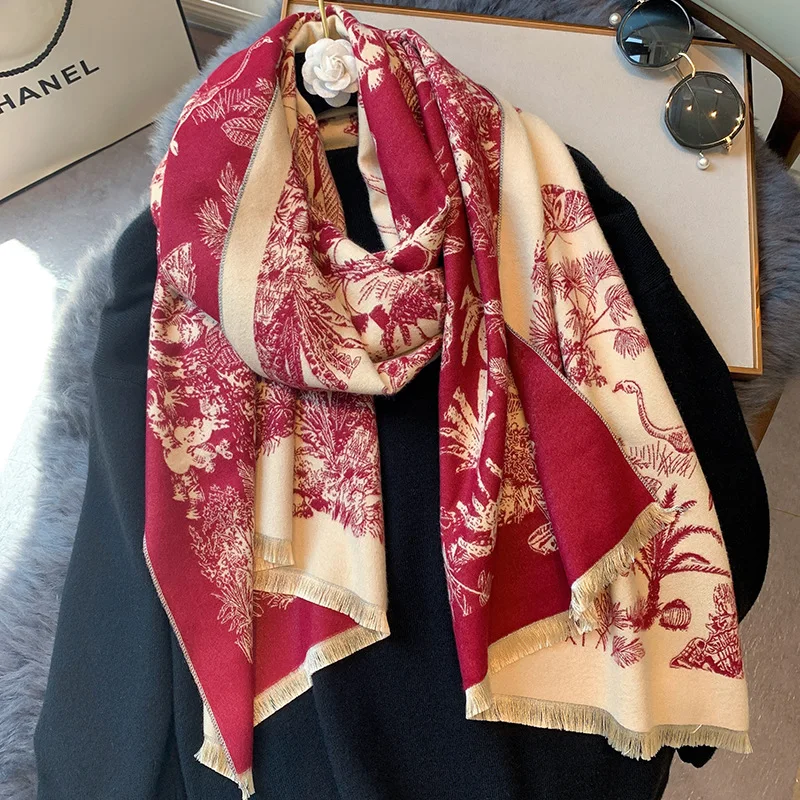 

2020 Women Cashmere Winter Scarf Warm Shawls and Wrap Double Sided Animal Print Design Pashmina Thick Soft Blanket Frmal Bufanda