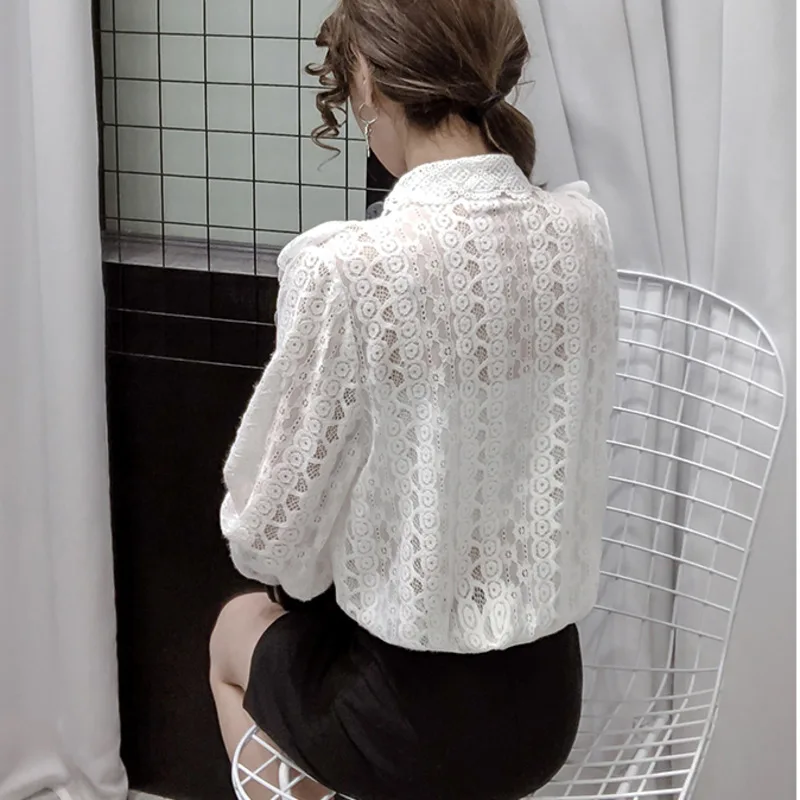 #2015 весенние кружевные женские рубашки с бантом и воротником лацканами