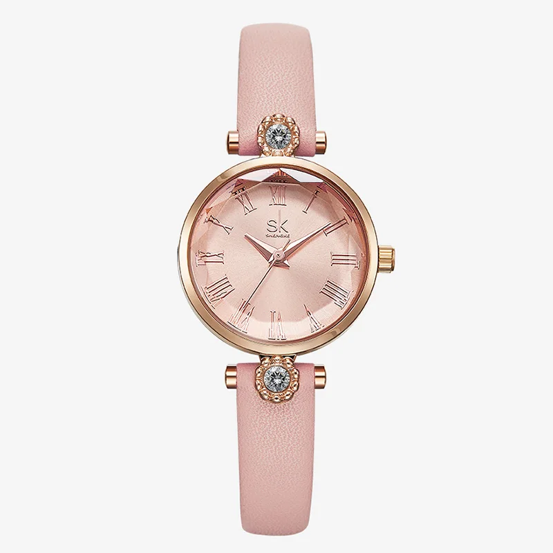 Pink Shengke брендовые новые женские кварцевые часы модные повседневные Стразы кварцевые наручные часы для женщин Дамский кожаный браслет Relojes - Цвет: Pink