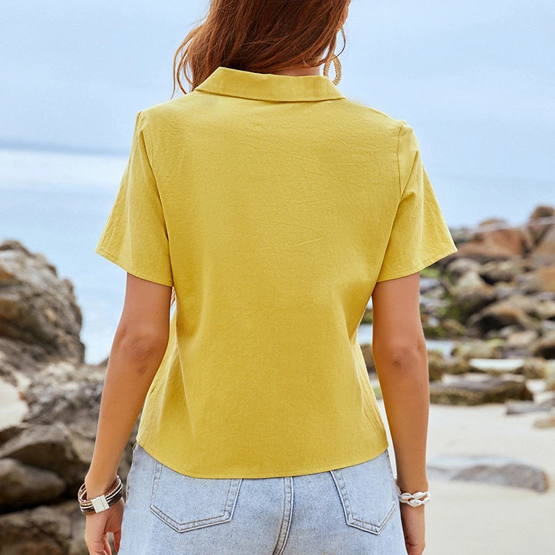 

Miguofan Button Solid Summer 2021 Blouse Shirt Women Causal Plus Size Blouse Shirt Loose Elegant Feminino Blusas Mujer