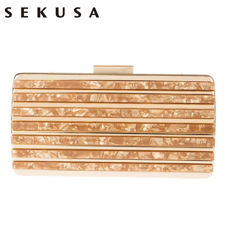 SEKUSA Женская сумочка с кристаллами вечерняя металлическая Minaudiere клатчи для