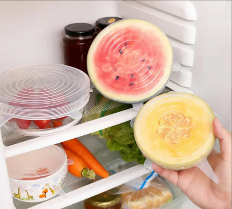 6 Pcs Silicone Stretch Lids Reusable Airtight Food Wrap Covers Keeping Fresh Seal Bowl Stretchy Cover Kitchen Cookware | Дом и сад